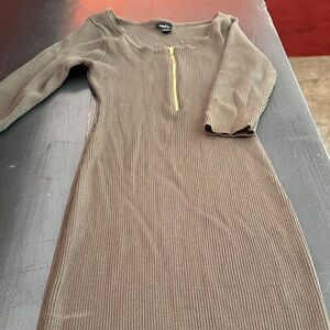 Rue21 Brown Ribbed Dress with Gold Zipper